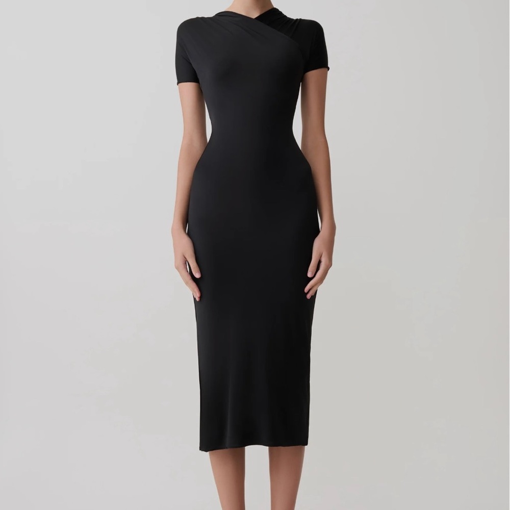 NWT Meshki Junie Cross Over Neck Slinky Midi Dress